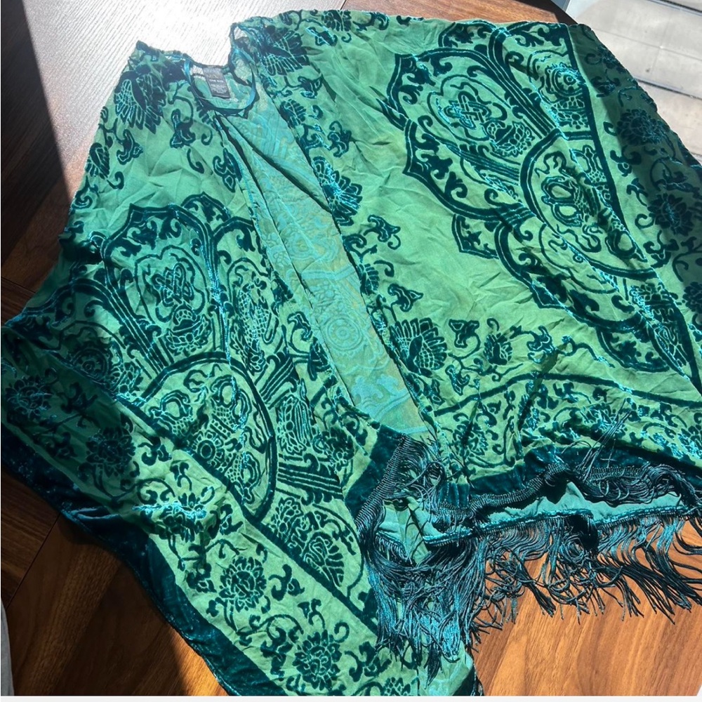 Green Velvet Burnout Kimono Jacket
